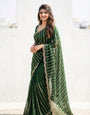 Premium Fendy Satin Dual Shade Bgreen Saree with Gold Sequence Embroidery & Running Blouse – Wedding Festive Wear