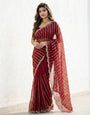 Premium Fendy Satin Dual Shade Saree with Gold Sequence Embroidery & Running Blouse – Wedding Festive Wear