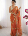 Premium Dual-Shade Satin Saree with Multi-VAL Sequin Embroidery & Bangalore Embroidered Blouse Piece