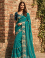 Premium Georgette Embroidered Saree with Contrast Blouse