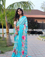 Premium Satin Floral Printed Saree with Matching Blouse Piece – Elegant Party Wear