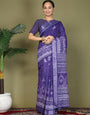 Ready to Wear Printed Cotton Linen Saree with Ethnic Designer Pallu & Border-Violet