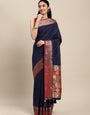 Traditional Woven Banarasi Silk Saree with Rich Designer Border & Grand Pallu-navyblue