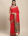 Traditional Woven Banarasi Silk Saree with Rich Designer Border & Grand Pallu-red