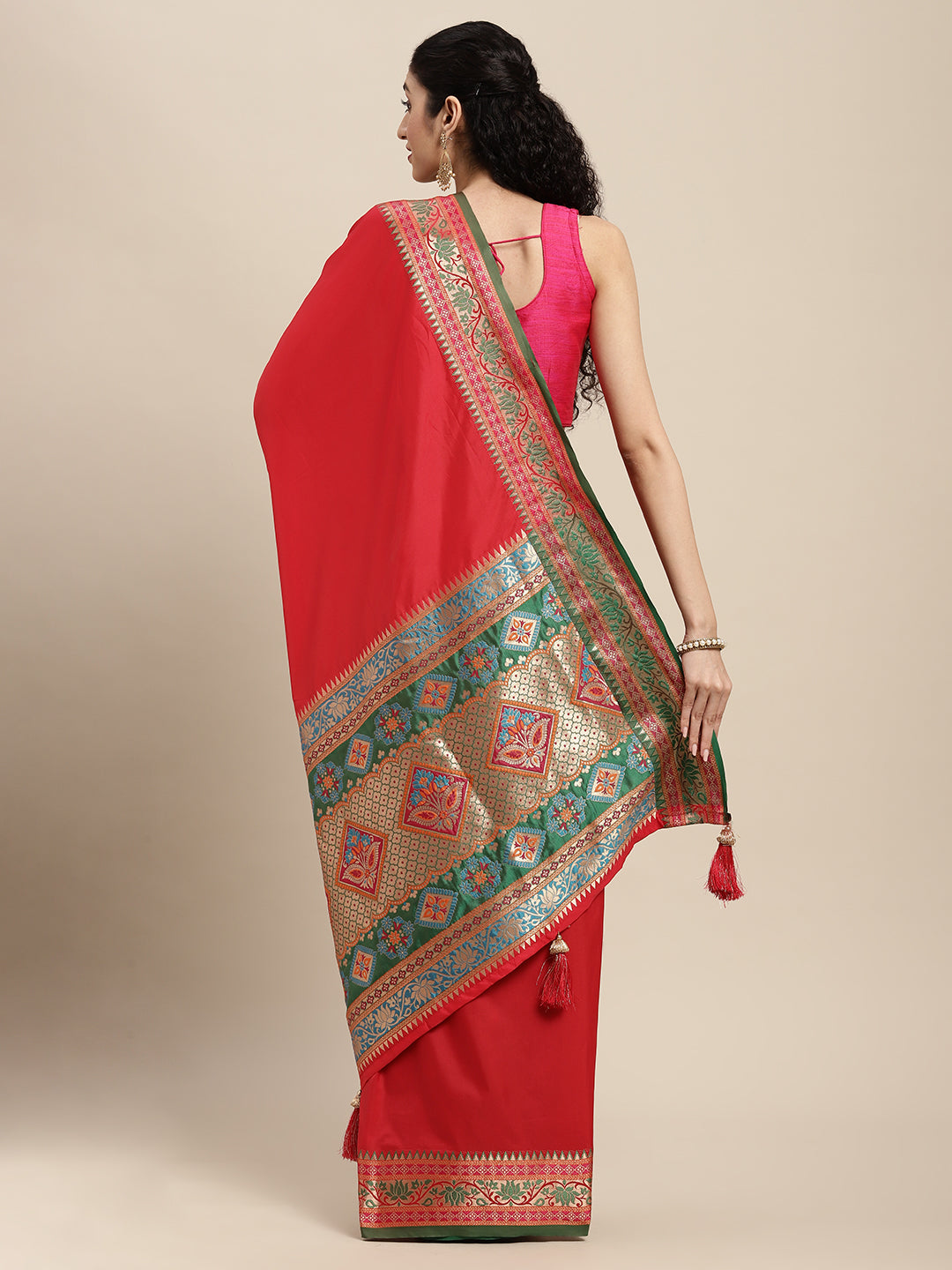 Traditional Woven Banarasi Silk Saree with Rich Designer Border & Grand Pallu-red