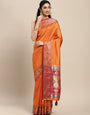 Traditional Woven Banarasi Silk Saree with Rich Designer Border & Grand Pallu-orange