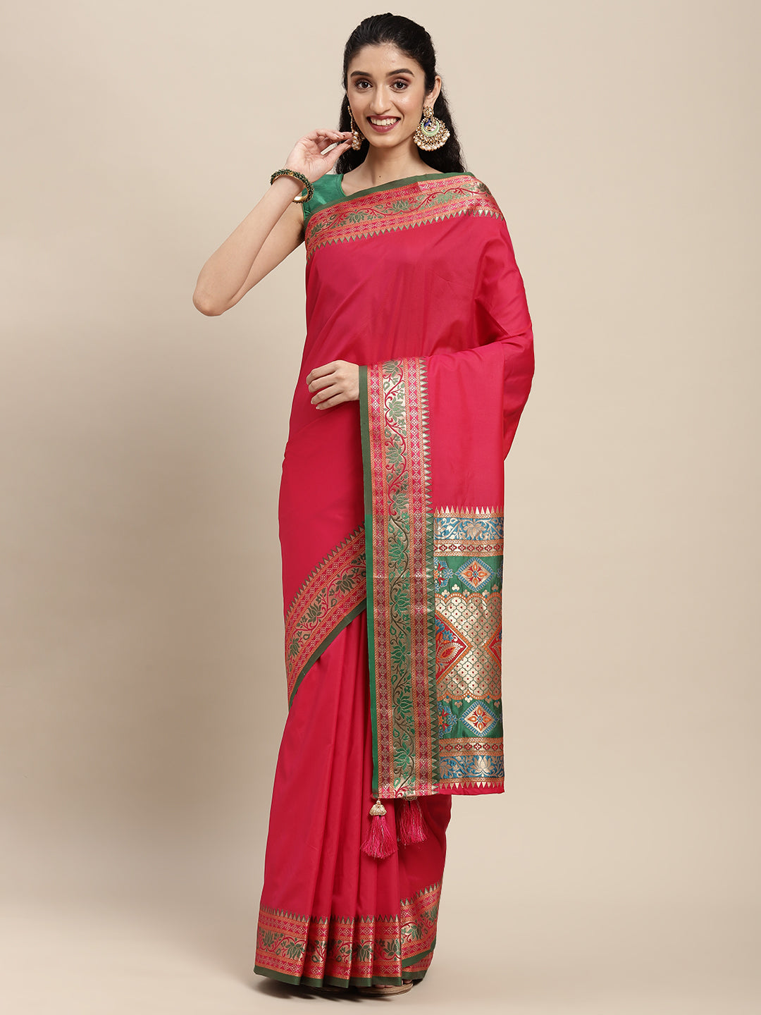 Traditional Woven Banarasi Silk Saree with Rich Designer Border & Grand Pallu-maroon