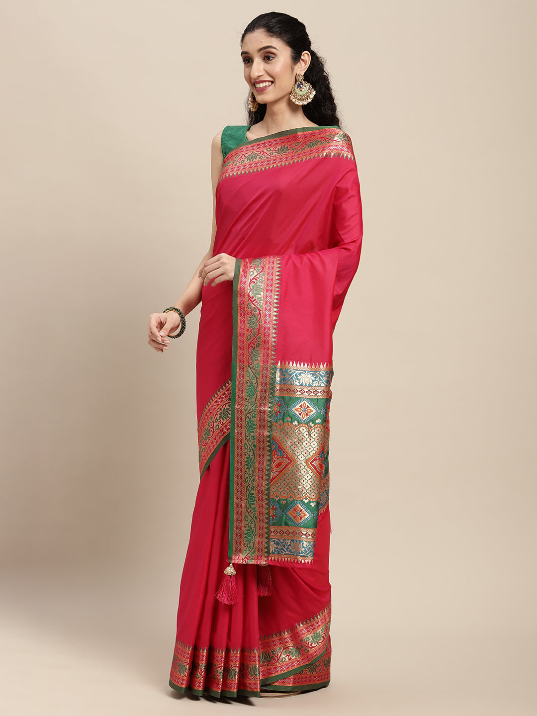 Traditional Woven Banarasi Silk Saree with Rich Designer Border & Grand Pallu-maroon