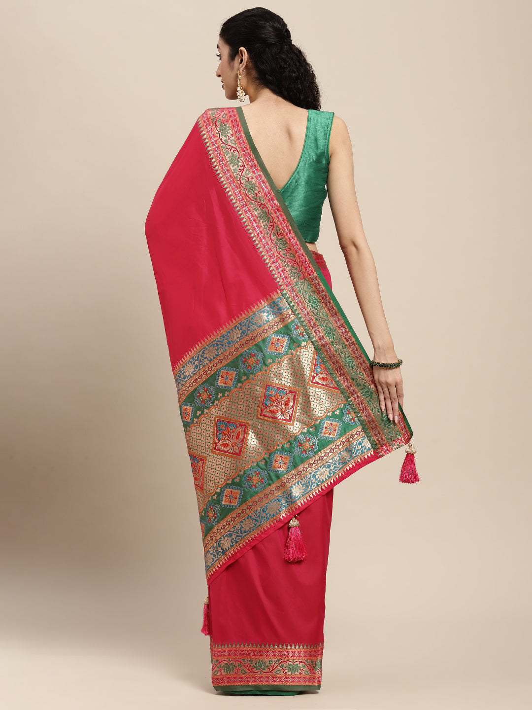 Traditional Woven Banarasi Silk Saree with Rich Designer Border & Grand Pallu-maroon