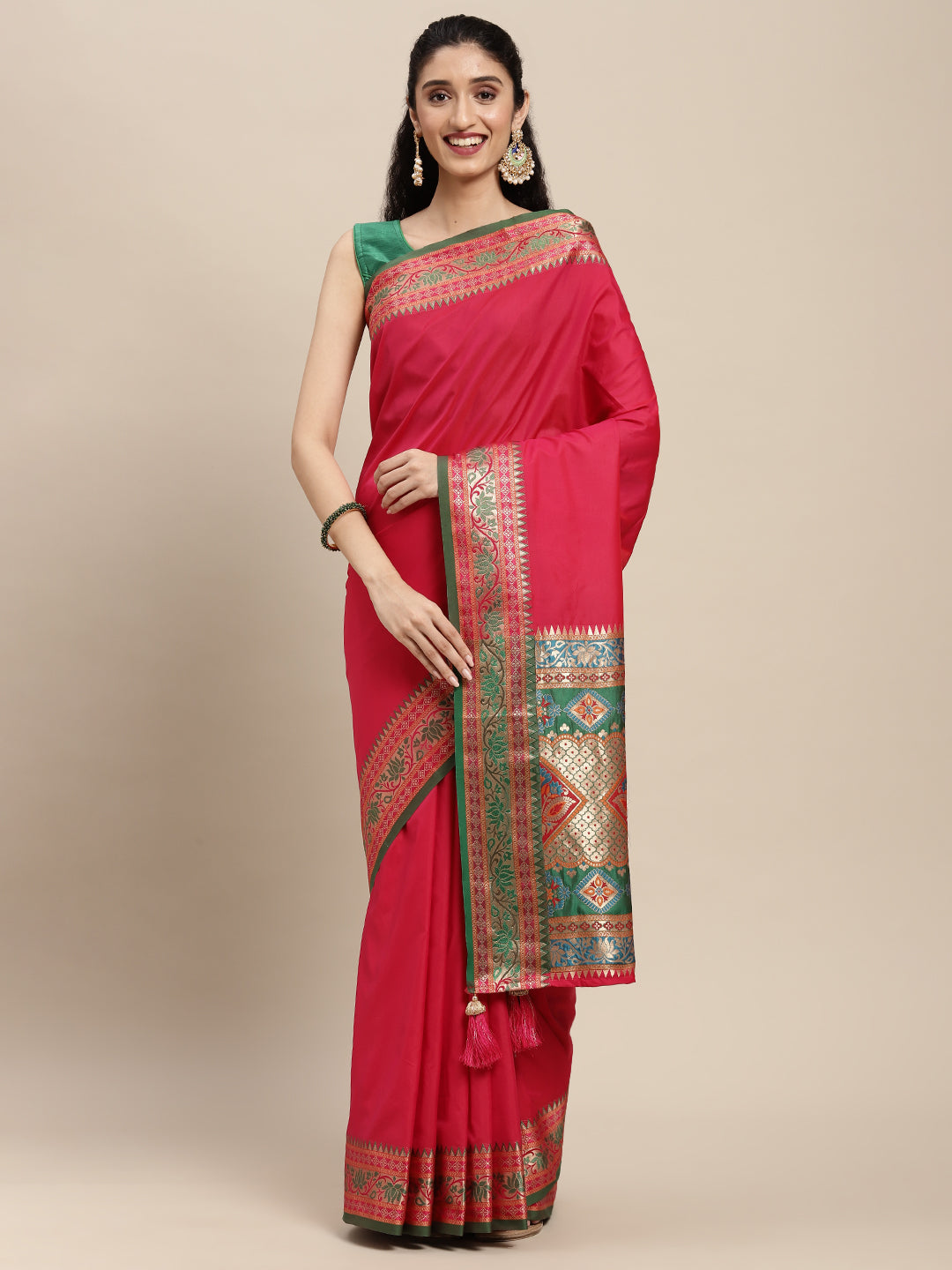 Traditional Woven Banarasi Silk Saree with Rich Designer Border & Grand Pallu-maroon