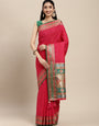 Traditional Woven Banarasi Silk Saree with Rich Designer Border & Grand Pallu-maroon