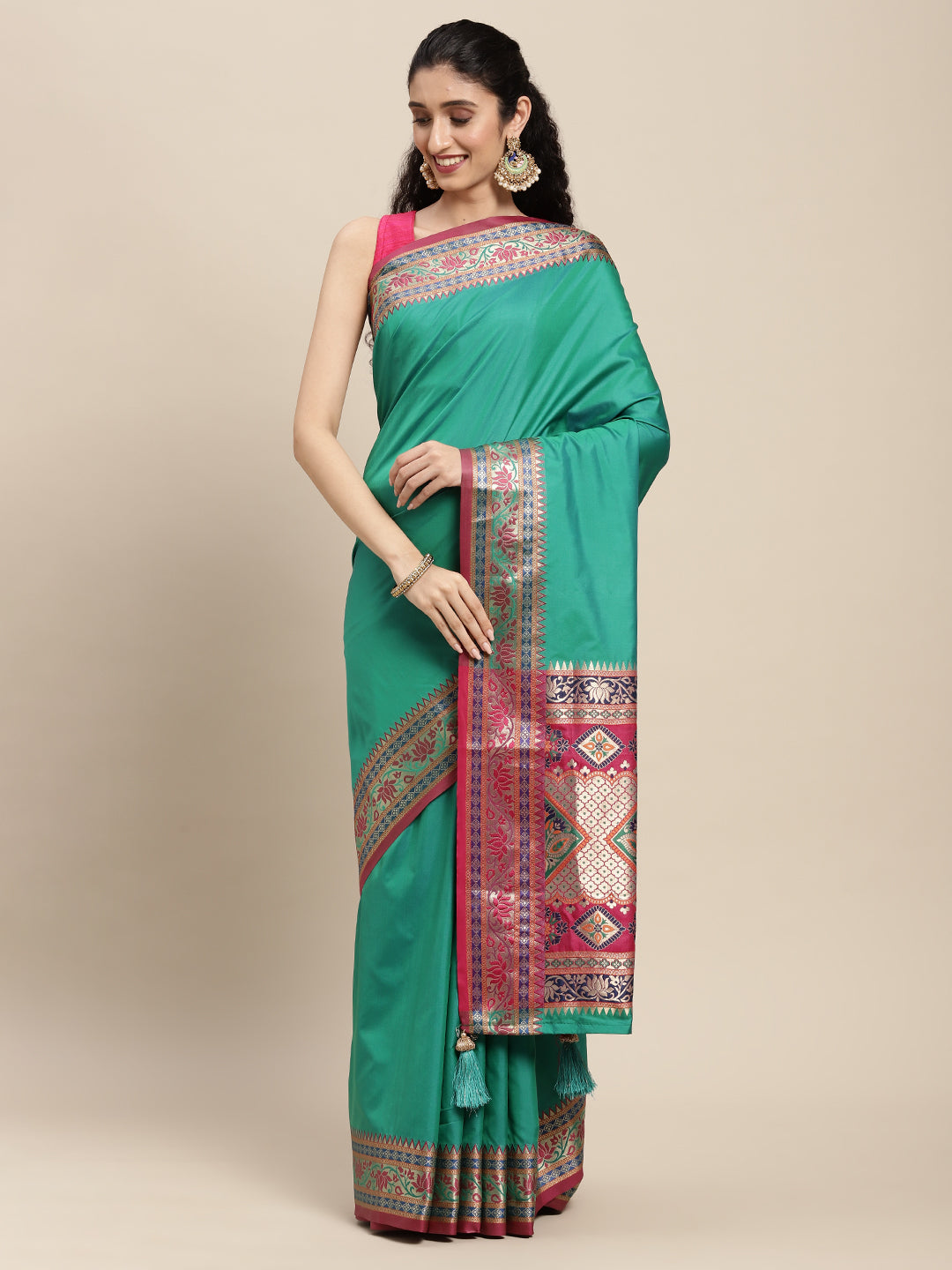 Traditional Woven Banarasi Silk Saree with Rich Designer Border & Grand Pallu-rama