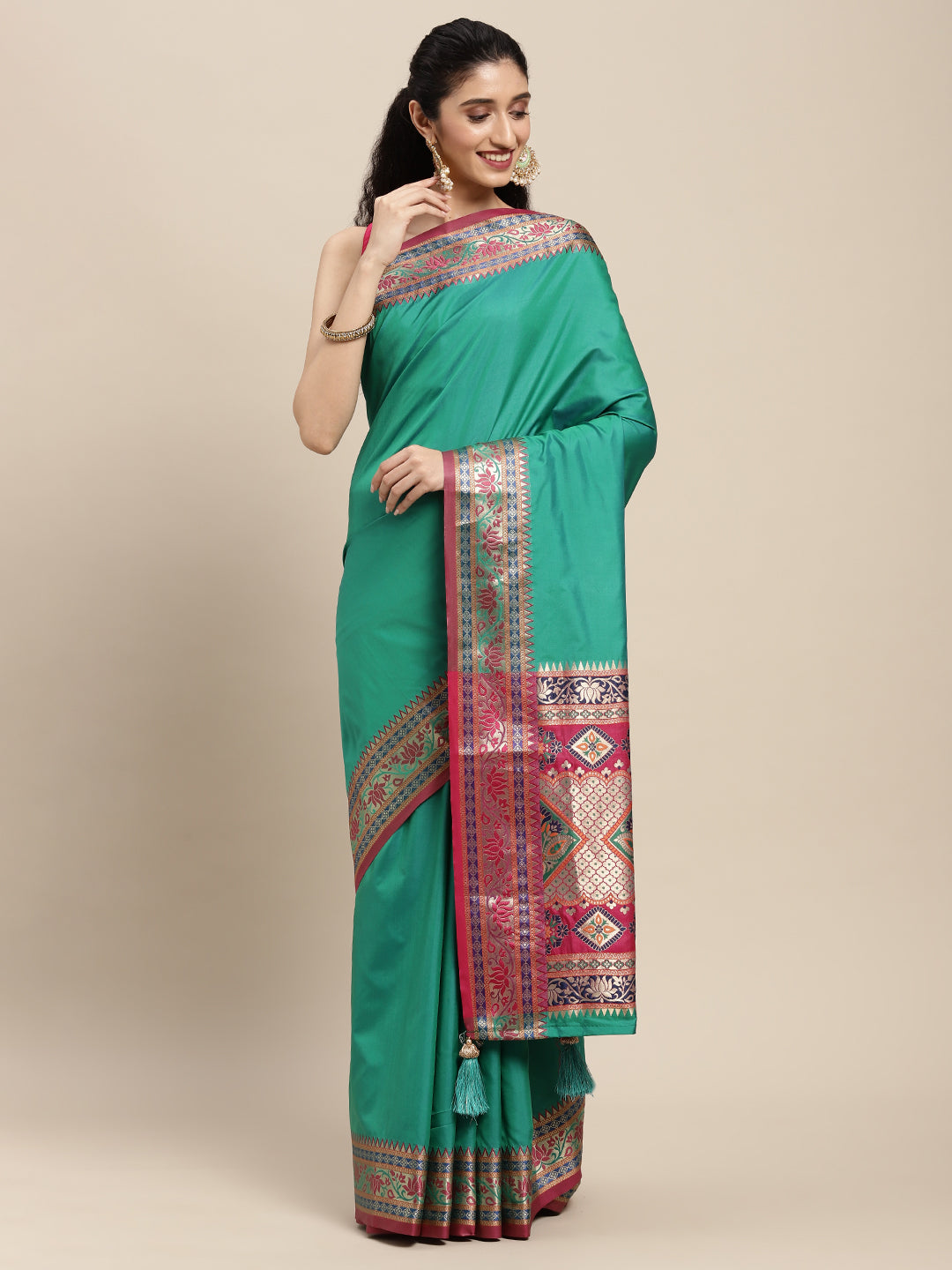 Traditional Woven Banarasi Silk Saree with Rich Designer Border & Grand Pallu-rama