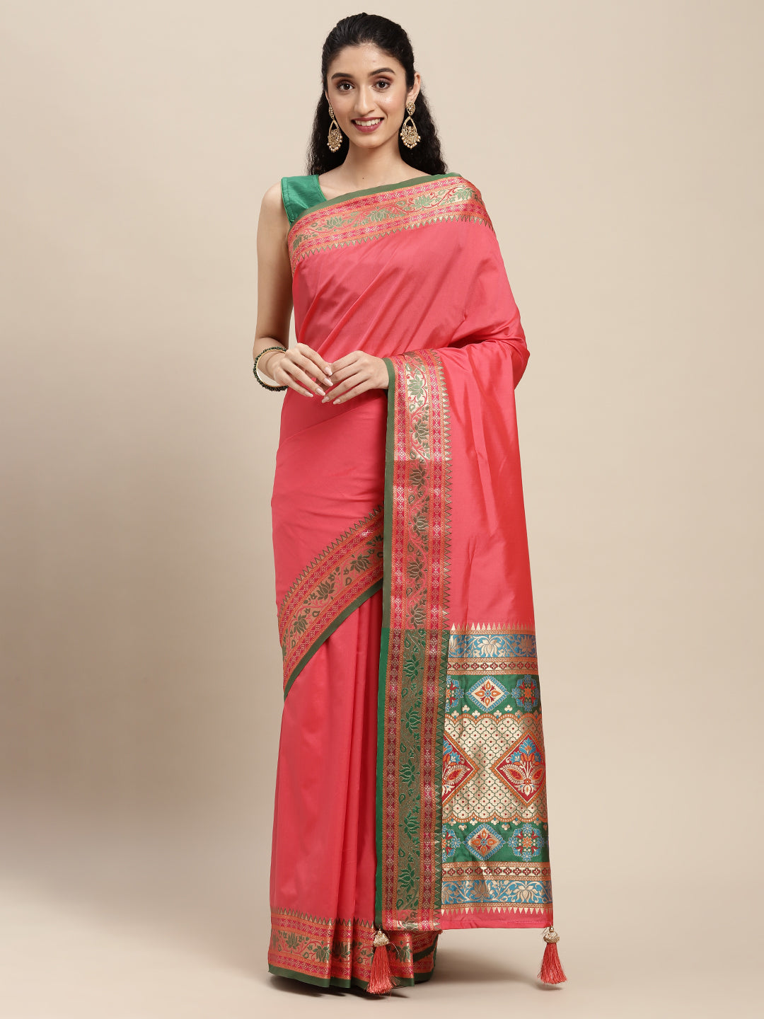 Traditional Woven Banarasi Silk Saree with Rich Designer Border & Grand Pallu- gajari