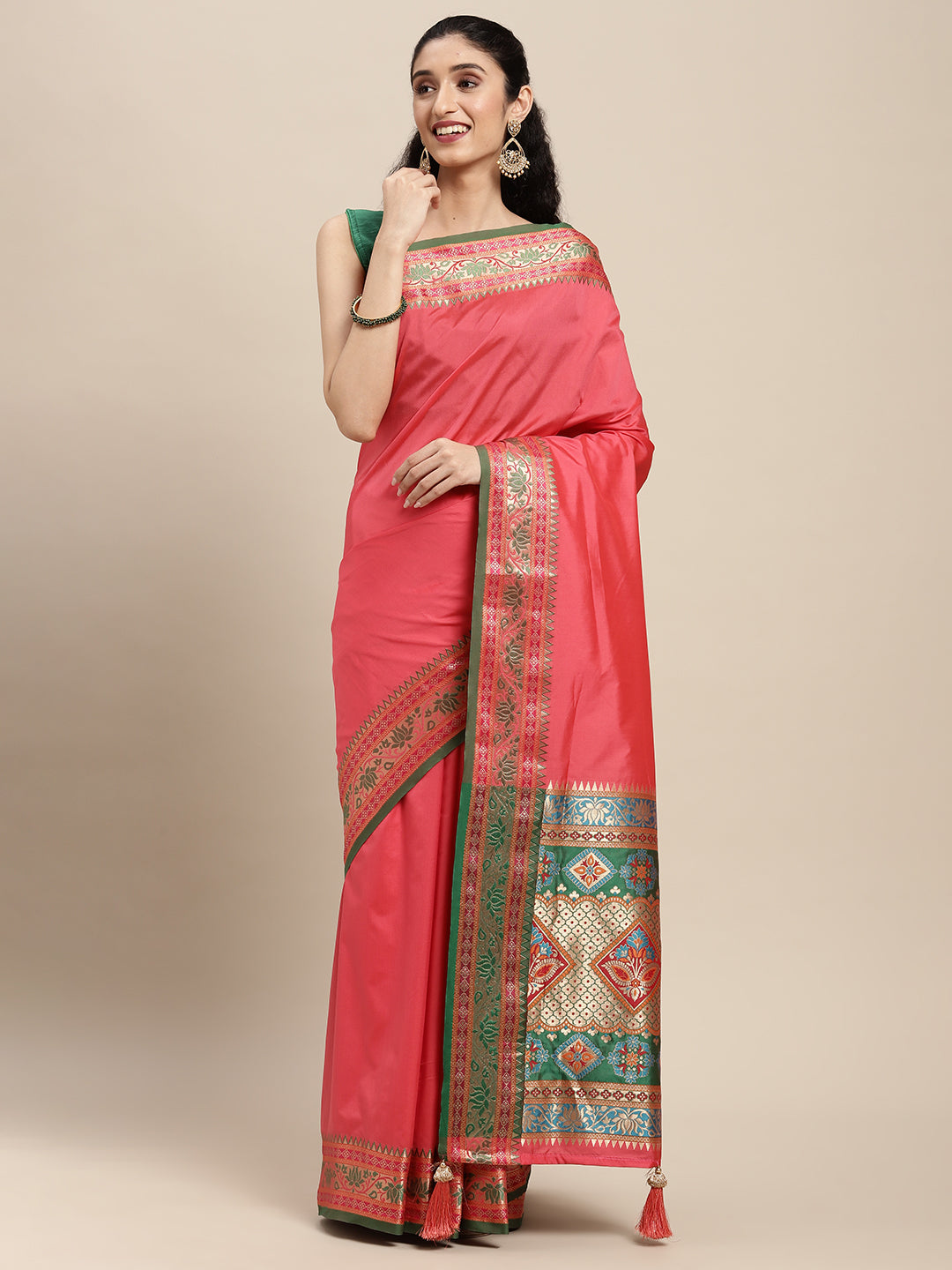 Traditional Woven Banarasi Silk Saree with Rich Designer Border & Grand Pallu- gajari