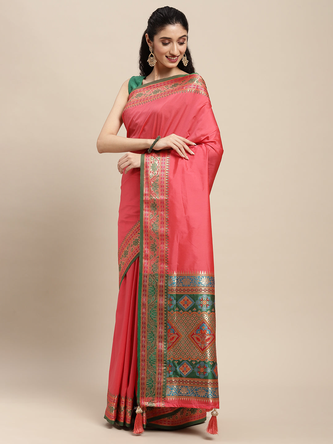 Traditional Woven Banarasi Silk Saree with Rich Designer Border & Grand Pallu- gajari