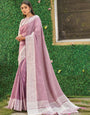 Onion pink woven linen saree with blouse piece