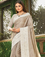 Light Brown woven linen saree with blouse piece