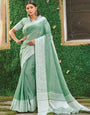 Rama Green woven linen saree with blouse piece