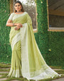 Lime Green woven linen saree with blouse piece