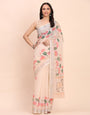 Premium Printed Cotton Linen Saree with Ethnic Designer Pallu & Border-peach