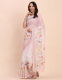 Premium Printed Cotton Linen Saree with Ethnic Designer Pallu & Border-lightpink