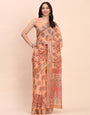 Premium Printed Cotton Linen Saree with Ethnic Designer Pallu & Border-orange