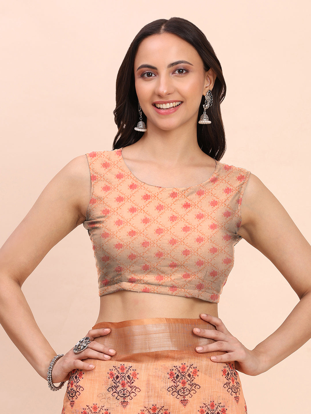 Premium Printed Cotton Linen Saree with Ethnic Designer Pallu & Border-orange