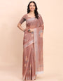 Premium Printed Cotton Linen Saree with Ethnic Designer Pallu & Border-Brown