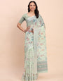 Premium Printed Cotton Linen Saree with Ethnic Designer Pallu & Border-Light Green