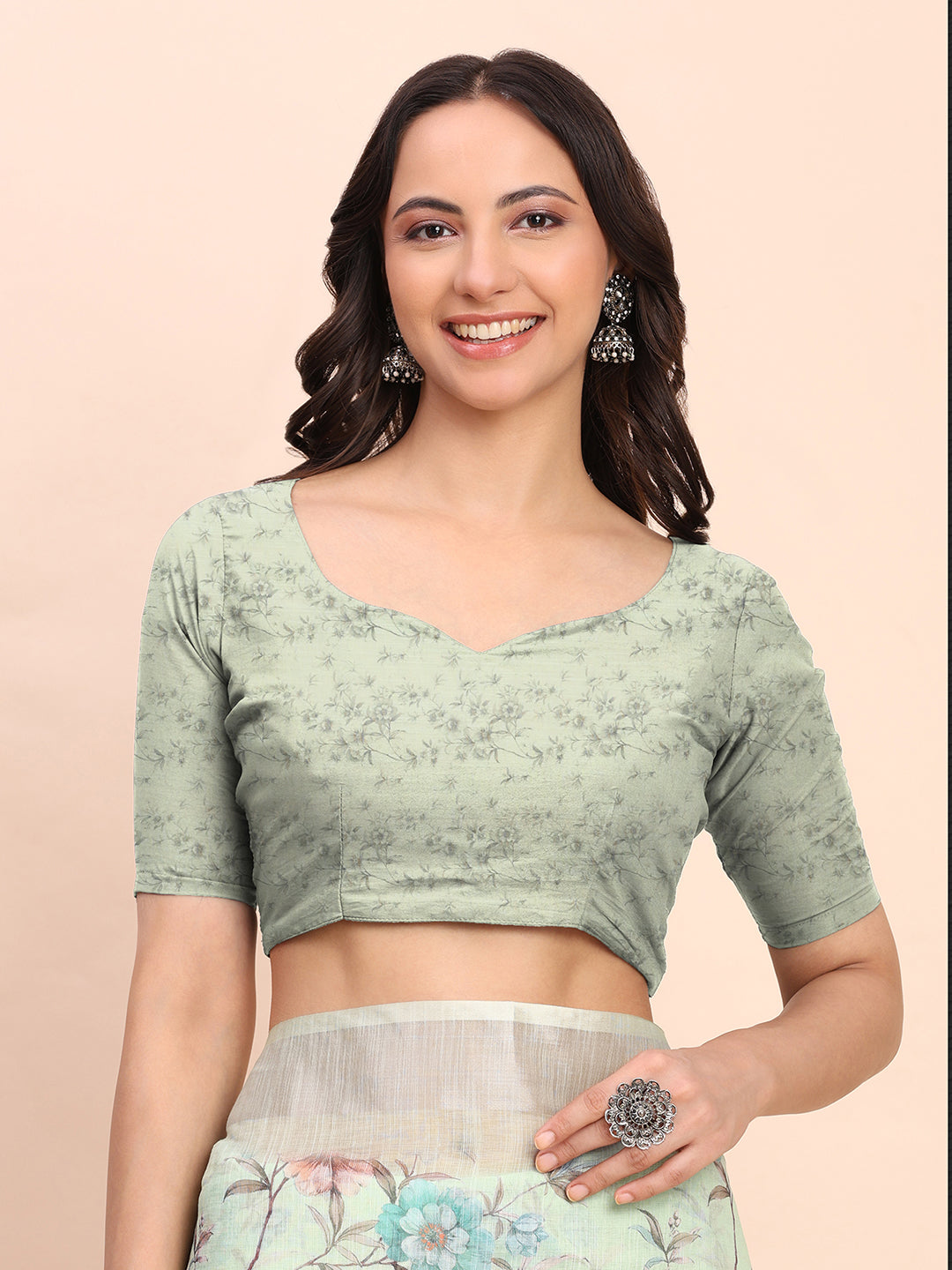 Premium Printed Cotton Linen Saree with Ethnic Designer Pallu & Border-Light Green