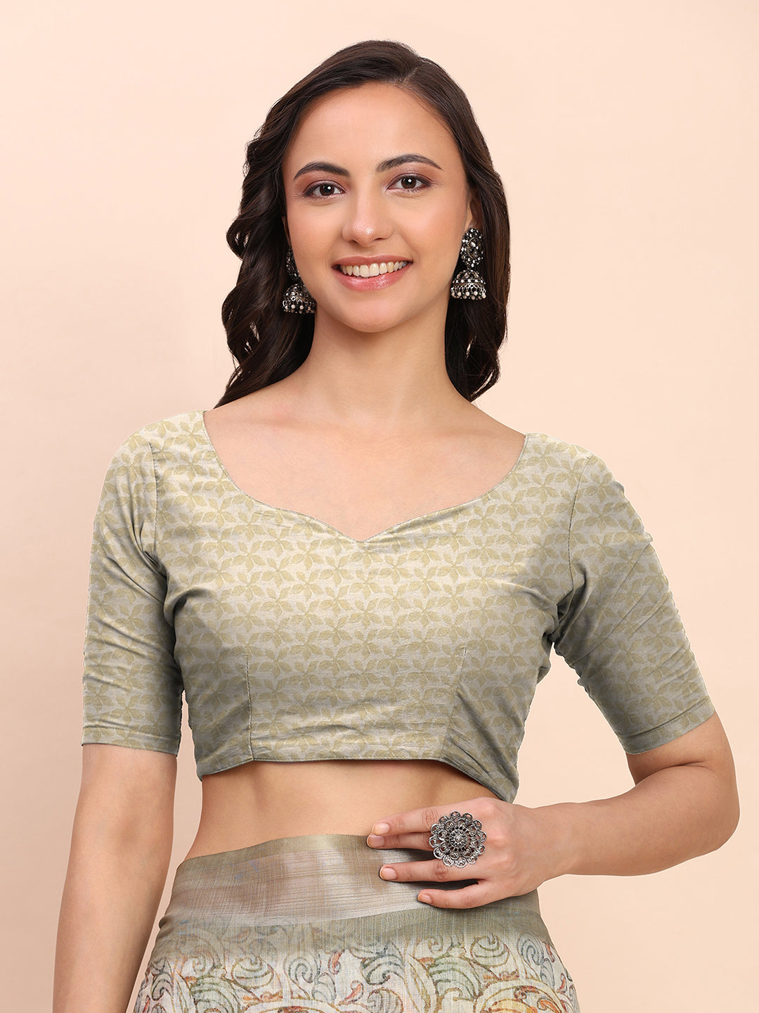 Premium Printed Cotton Linen Saree with Ethnic Designer Pallu & Border-olivegreen