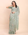 Premium Printed Cotton Linen Saree with Ethnic Designer Pallu & Border-lightgreen