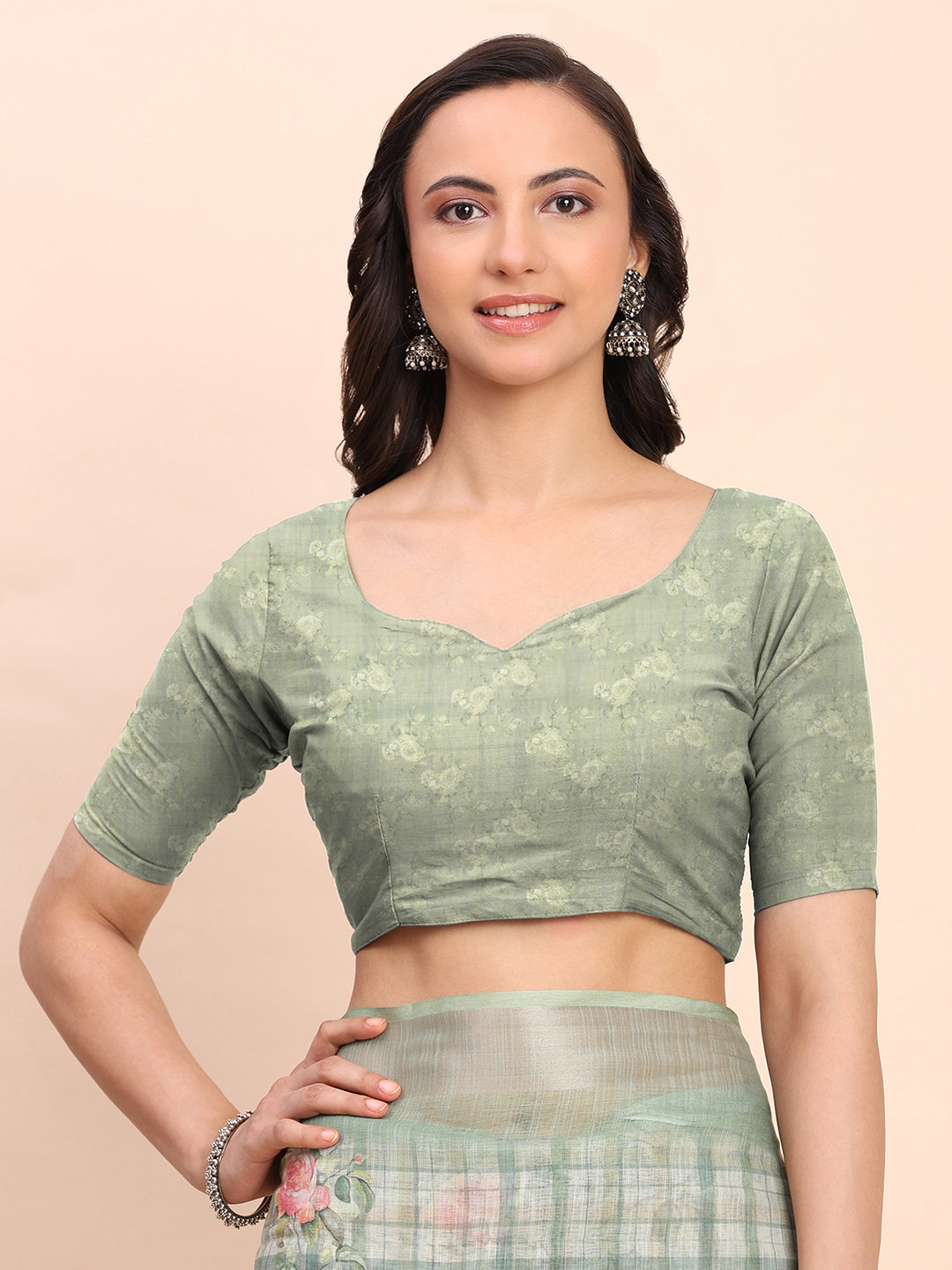 Premium Printed Cotton Linen Saree with Ethnic Designer Pallu & Border-lightgreen