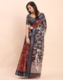 Printed Cotton Linen Saree with Ethnic Motif Design & Artistic Pallu-maroon