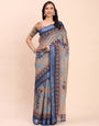 Printed Cotton Linen Saree with Ethnic Motif Design & Artistic Pallu-cream