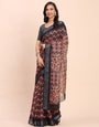 Printed Cotton Linen Saree with Ethnic Motif Design & Artistic Pallu-black1