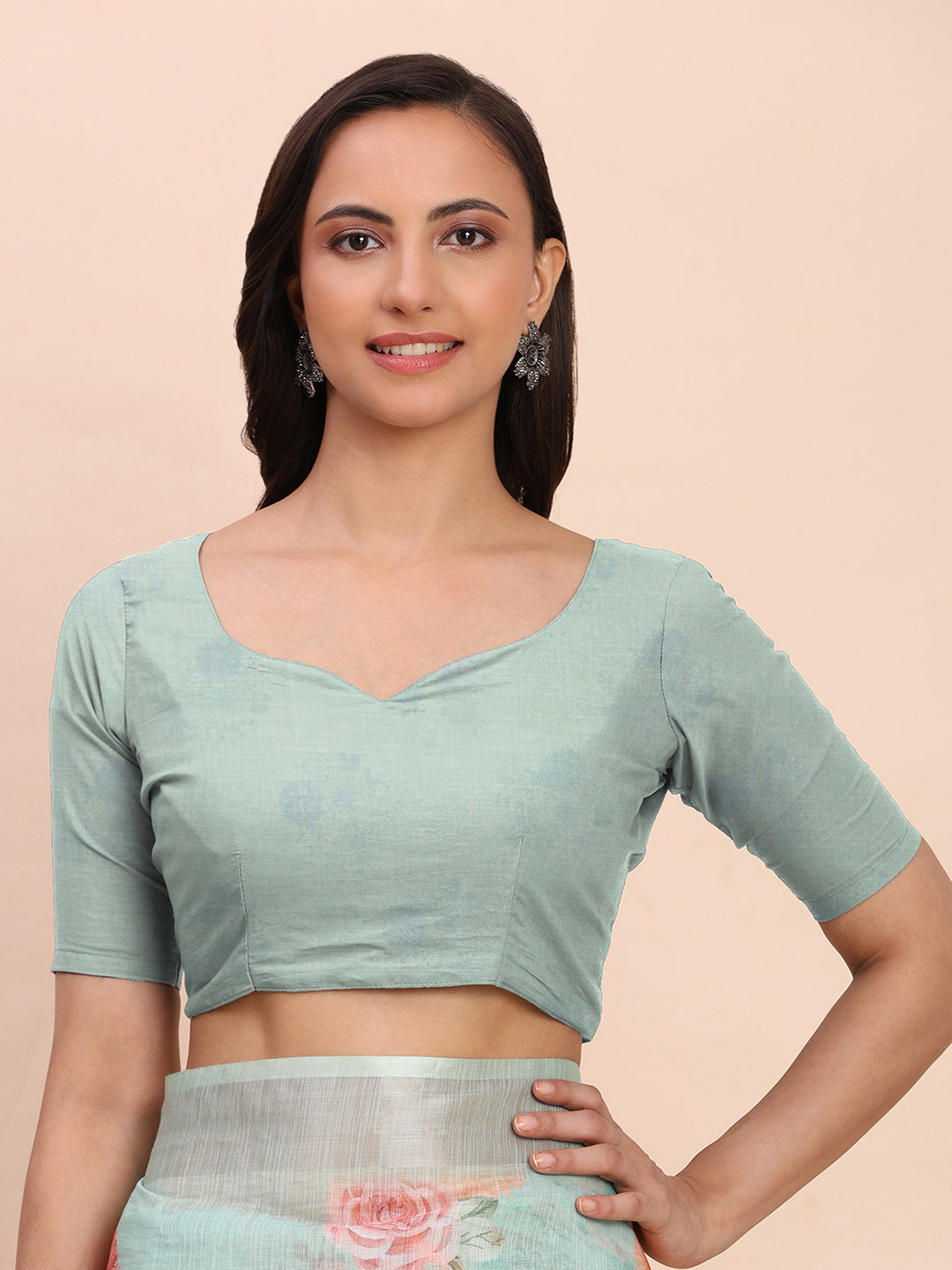 Printed Cotton Linen Saree with Ethnic Motif Design & Artistic Pallu-seagreen