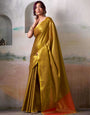 Mustard Green Tissue Silk Saree with Golden Pallu